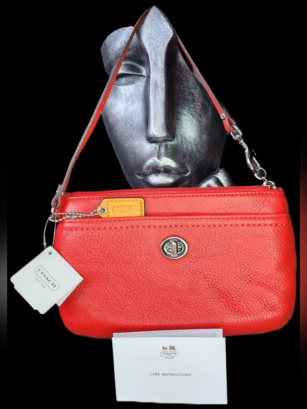 Coach Park Leather Medium Turnlock Wristlet, Style#F49472 Turnlock In Vermillion - Picture 14 of 14